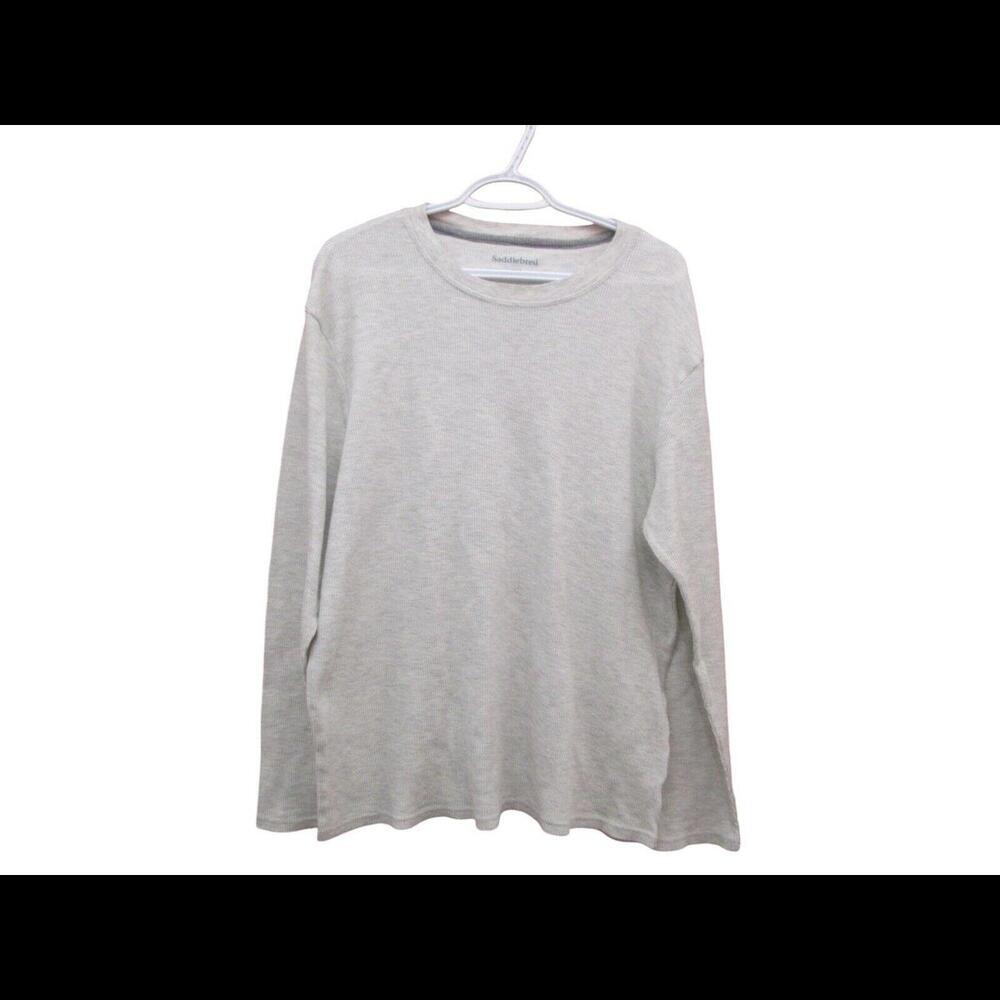 Saddlebred Mens Large Shirt Off White Thermal Waffle Knit Sport Long Sleeve READ